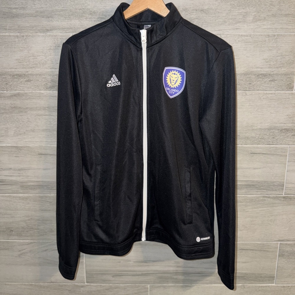 Adidas Orlando City Soccer MLS Black Woman's MED Warm-Up Jacket Mock Neck Pocket